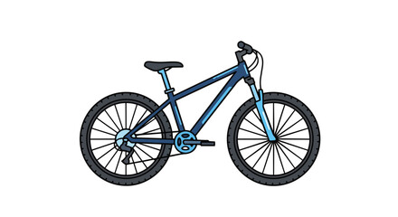 Fototapeta premium A simple illustration of a blue mountain bicycle with black tires and suspension, isolated on a white background for easy use.