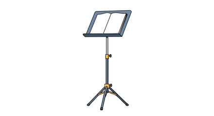 A simple, clear illustration of an adjustable music stand holding an open book on a white background, perfect for educational or artistic content.