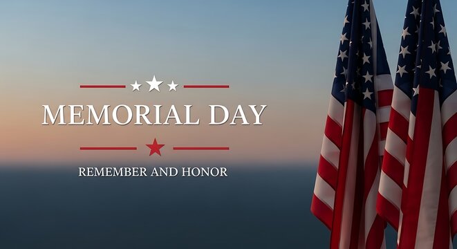 Memorial Day remembrance with American flags at sunset honoring fallen heroes patriotic background
