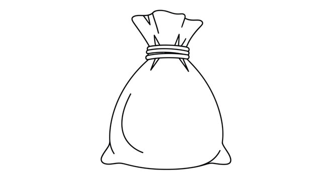 Simple line drawing of a tied sack or bag isolated on a white background