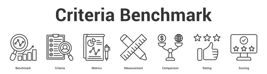 Fototapeta premium Criteria Benchmark web banner icon set vector illustration concept for business with icon of Benchmark, Criteria, Metrics, Measurement, Comparis.