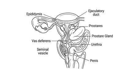 Obraz premium Male Reproductive System Anatomy – Labeled Diagram of Internal Organs and Structures