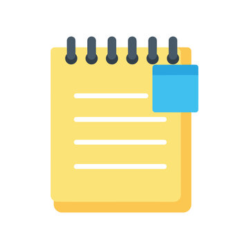 Yellow notepad with blue sticky note, spiral bound notebook