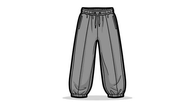 Gray Sweatpants Illustration on White Background.