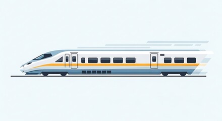 Modern, sleek, high-speed rail transportation, featuring a stylized streamlined locomotive with clean lines, and a minimalist design