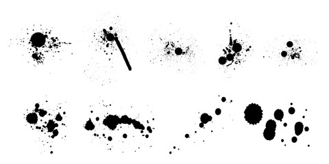 Paint Vector Elements Isolated on White Background, Black Ink Splatter Drops, Ink Blots Collection, Street Style.