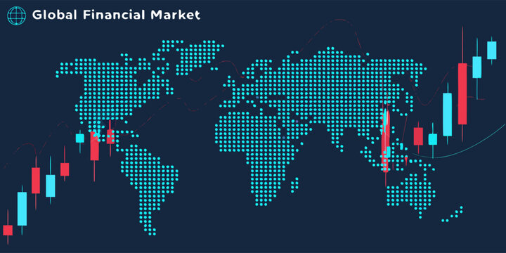 Global stock exchange visualization with glowing world map, trading indicators, and modern fintech technology background.