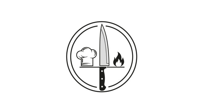 Chef Hat Knife Flame Logo Design.