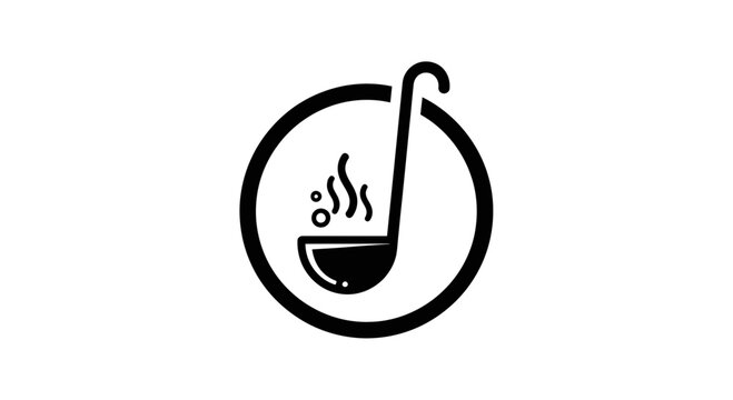 Black Ladle Icon with Steam Rising.