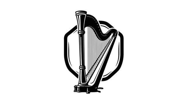 Black and White Illustration of Harp.