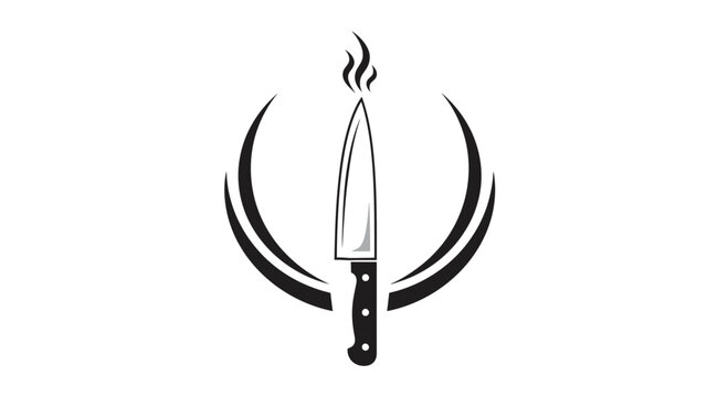 Black and White Kitchen Knife Illustration.