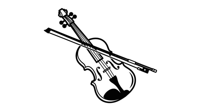 Violin and Bow Illustration on White.