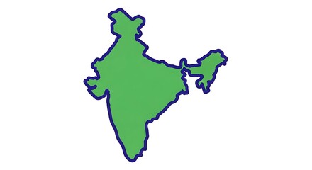 Simplified, green-filled map of a large Asian country with a dark blue outline, set against a stark white backdrop