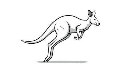 Fototapeta premium Minimalist black and white illustration of a kangaroo jumping through the air showing its powerful legs and long tail.