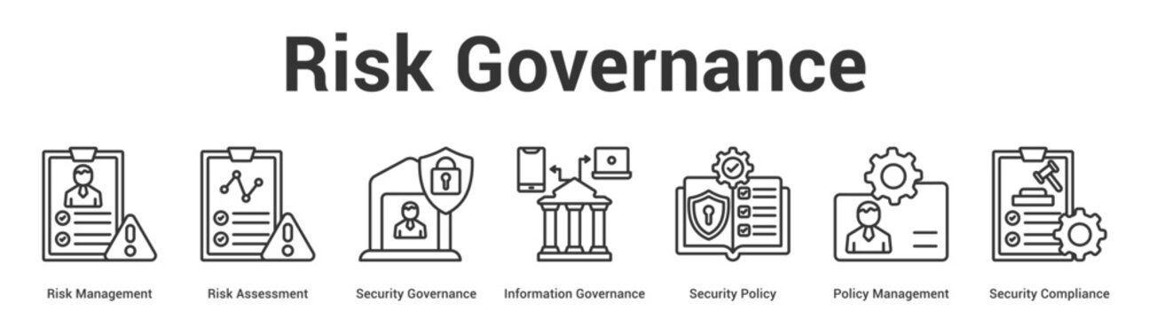 Risk Governance web banner icon set vector illustration concept for business with icon of Risk Management, Risk Assessment, Security Governance, Information Governance, Security Policy, Pol.