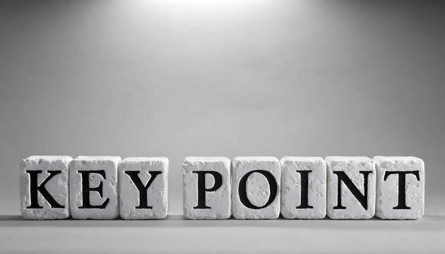 A black and white photo of wooden blocks spelling out key point on a shelf in a room