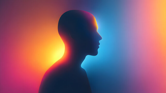 Contemplative Silhouette: A silhouette of a person emerges from a gradient of vibrant colors, evoking introspection and the complexities of human emotion. 