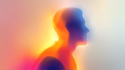 Abstract Silhouette of Human: An abstract, artistic depiction of a human silhouette, with colors of emotion, radiating energy and representing inner thoughts.