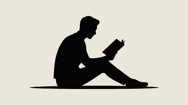 Man sitting cross legged reading book in relaxed pose on floor with plain background
