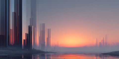Fototapeta premium Futuristic Cityscape Sunset