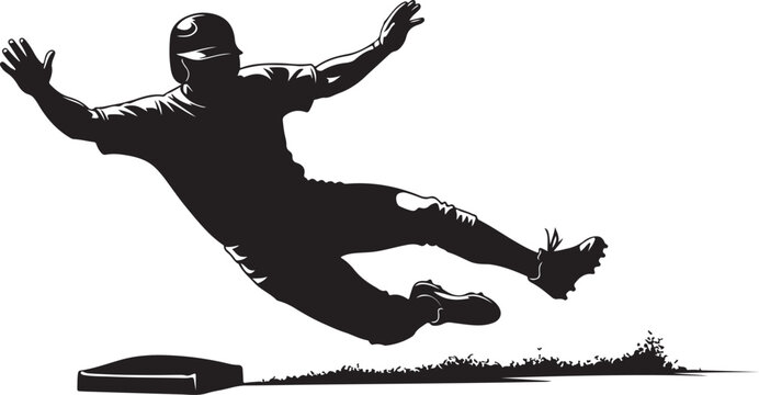 Baseball player jumping over base in mid air motion