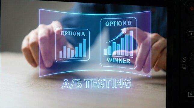 A B Testing Concept with Graphs Showing Options and Winner.