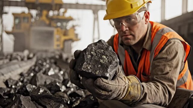 Nyngan Australia June 20th 2012 Shallow depth of field image of a miner inspecting ore rocks on a conveyor in NSW Australia video