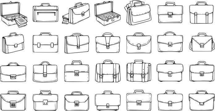 Hand-Drawn Collection of Various Briefcases and Attache Cases