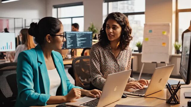 Programmer cooperating working on web site project in a software developing video