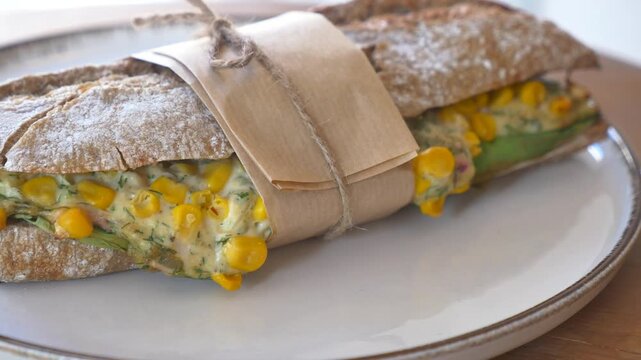 Fresh corn wrap with herbs on a plate