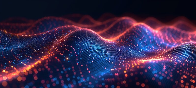 Vibrant Digital Wave with Glowing Particles