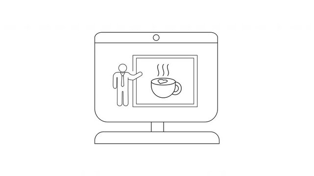 Online Presentation with Coffee Cup Illustration on Screen.
