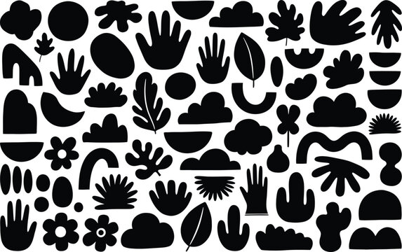 Collection of black silhouette icons featuring various desert plants and cacti