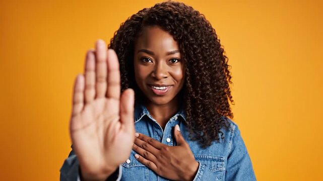 Woman making oath with hand on heart