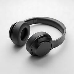 Modern, over-ear wireless headphones, rendered in a sophisticated, matte black finish. The design features soft earcups and a supportive headband