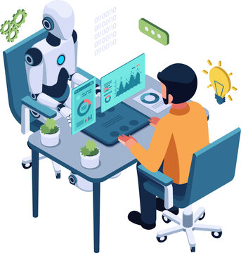 Isometric AI and Human Working on Data Analysis Together