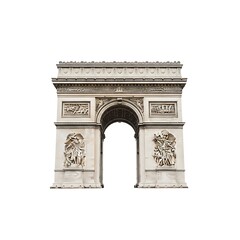 Obraz premium Stone triumphal arch with carved details, isolated on white background, showcasing classical architectural features