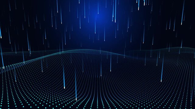 Blue Cybernetic Particle Wave & Digital Rain 4K Seamless Loop