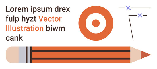 Education, creativity, design concepts, graphic tools, learning materials, minimalism. Orange pencil, target shape and abstract geometric lines. Education and creativity concept © robu_s