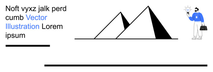 Creativity, innovation, geometric design, business solutions, minimalism, modern concepts. Pyramids and a businessperson with idea bulb. Innovation and creativity in modern concepts © robu_s