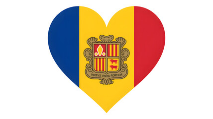 Obraz premium Heart shaped Andorra flag with coat of arms symbolizing love