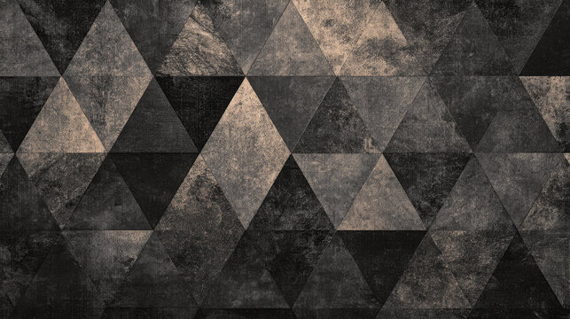 Grunge geometric triangle pattern textured background muted black gray beige