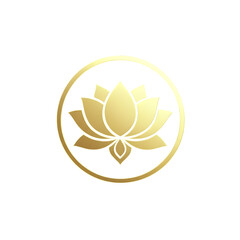 Fototapeta premium Golden Lotus Flower Symbol Inside Circle Isolated on transparent background