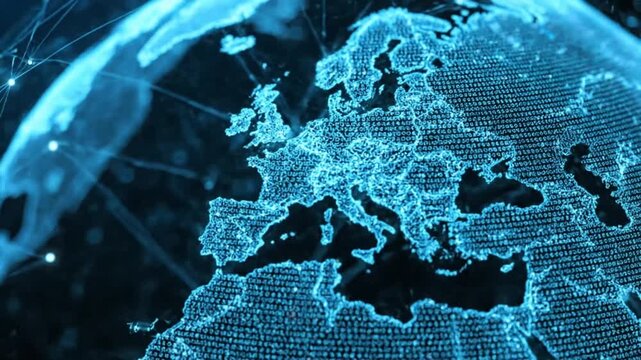 Global network connections visualized on a futuristic digital earth map
