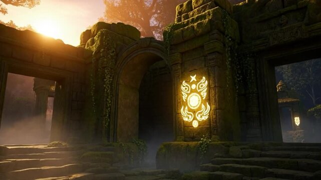 Ancient Temple Entrance with Ornate Lanterns.