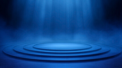 Fototapeta premium Futuristic circular podium stage with dramatic blue lighting