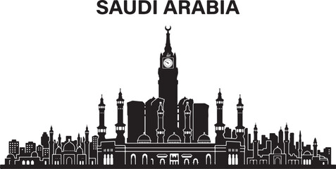 Obraz premium Saudi Arabia cityscape with mosque and clock tower