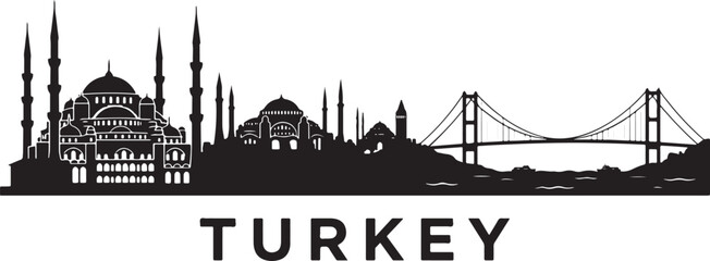 Fototapeta premium Iconic Turkish landmarks in striking black silhouette