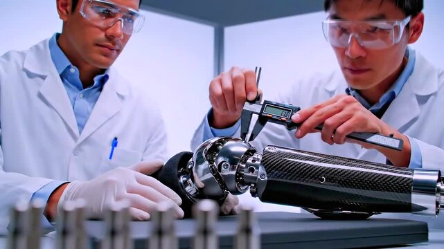 Use calipers for quality assessment, Metal fasteners and gloves assist outdoor prototype evaluation, Engineers utilize specialized tools to thoroughly inspect and verify prototype components outdoors