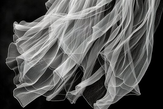 Delicate White Lace Fabric in Motion Against Black Background
